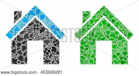 Eco Home Icon Mosaic Of Plant Leaves In Green And Natural Color Hues. Ecological Environment Vector 