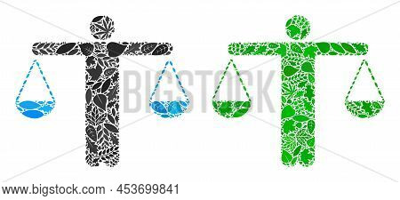 Ecology Weight Comparing Person Icon Collage Of Floral Leaves In Green And Natural Color Hues. Ecolo