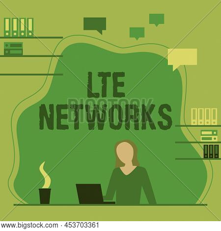 Conceptual Display Lte Networks. Word For Fastest Network Connection Available For Wireless Communic