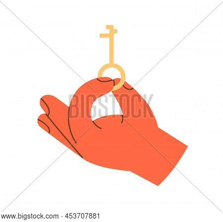 Masters Hand Holding Key Icon, Unlocking, Opening Door To Success. Access To Secret, Security And Pr
