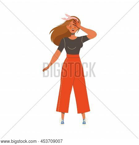 Woman Character Gasping And Touching Her Head With Palm Showing Hand Gesture Expressing Emotion With