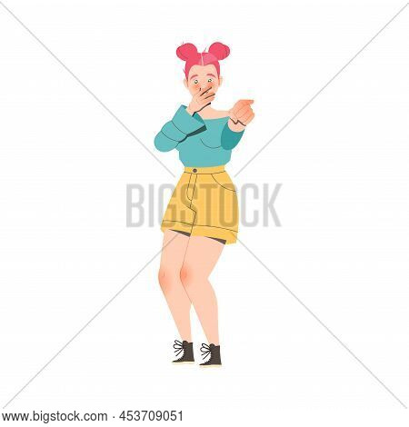Woman Character Covering Face With Palm And Pointing Finger Showing Hand Gesture Expressing Emotion 