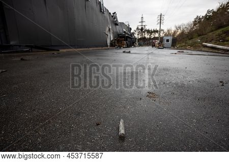 Hostomel, Kyev Region Ukraine - 09.04.2022: Cities Of Ukraine After The Russian Occupation. Cartridg