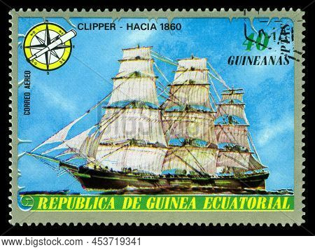 Stavropol, Russia - April  29. 2022:: A Stamp Printed By Republic Of Equatorial Guinea , Shows Known