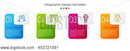 Set Line Wine Glass, Triumphal Arch, Hot Air Balloon And Castle The Shape Of Heart. Business Infogra
