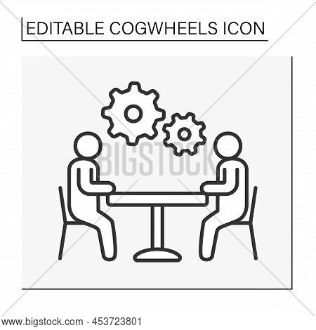 Communication Line Icon. Business Lunch With Client.cogwheels Concept. Isolated Vector Illustration.