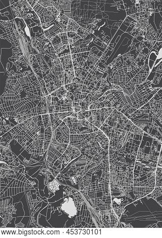 City Map Kharkiv, Monochrome Detailed Plan, Vector Illustration