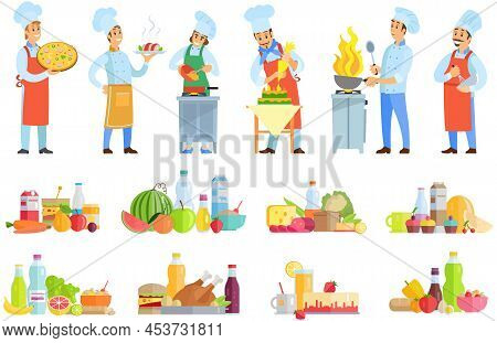 People Preparing Dish, Meal. Chefs Work With Kitchen Equipment To Prepare Food. Male Characters Fry 