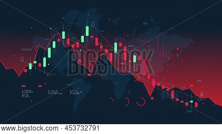 Graph Of Financial Market Analytics On The Background Of The World Map, The Fall And The Crisis Of T