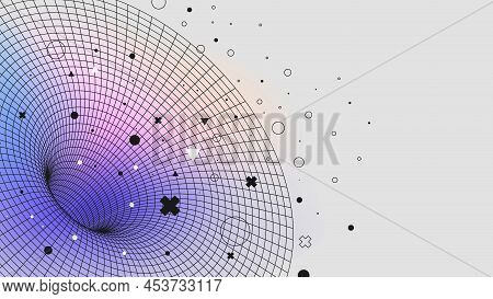 Retrofuturistic Vaporwave Black Hole, Tunnel Or Wormhole Over Curved Spacetime, Vector Posters With 