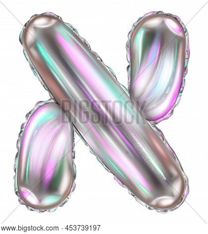 Silver Foil Inflatable Toys Font Hebrew Letters Balloons. 3d Illustration Of A Realistic Letter Alep