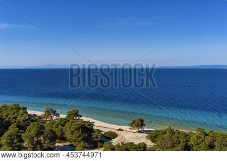 Aerial View Of Glarokavos Beach In Kassandra Peninsula. Chalkidiki, Greece