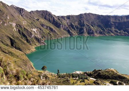 Lake Quilotoa  Is A Water-filled Caldera Of Eponymous Volcano Quilotoa. Cotopaxi Province, Ecuador