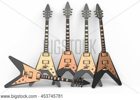 Set Of Electric Acoustic Guitar Isolated On White Background.
