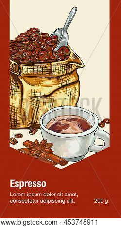 Espresso Banner Which Can Be Used For Menu Books And Cafe Promotions. Graphic Style Elements: Label,