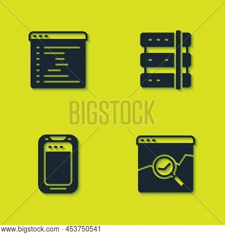 Set Browser Window, Website With Stocks Market, Mobile Phone And Server Icon. Vector