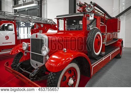 Saint Petersburg, Russia - April 23, 2022: Fire Pump Truck Pmz-1 On Zis-11 Chassis On The Oldtimer-g