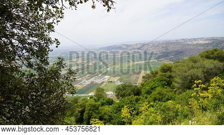 A View Near A Deir Al-mukhraqa Carmelite Monastery On The Adjacent Valley With Roads, Settlements An
