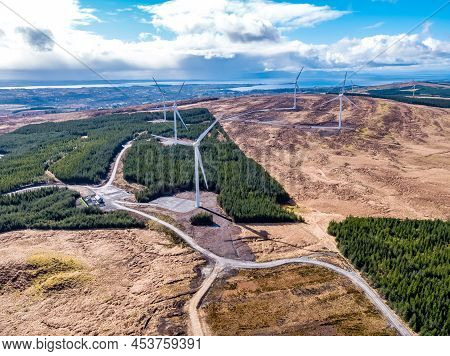Aerial View Of The Cloghervaddy Windfarm Between Frosses And Glenties In County Donegal
