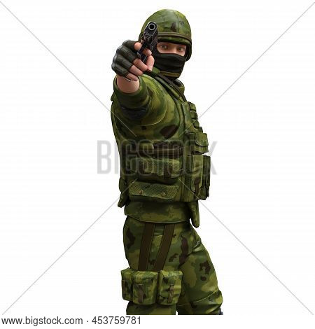 Soldier With A Machine Gun Isolated White Background 3d Illustration
