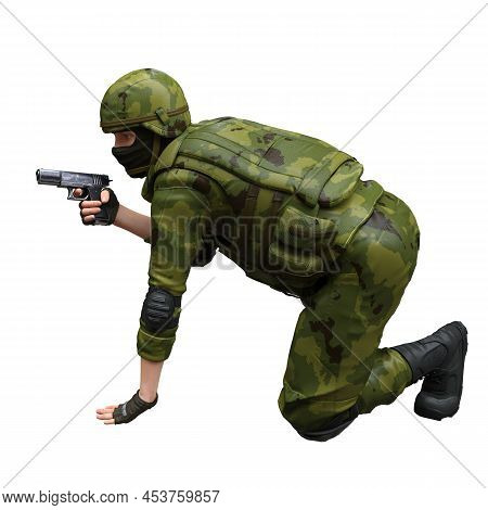 Soldier With A Machine Gun Isolated White Background 3d Illustration