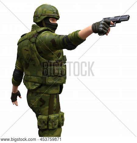 Soldier With A Machine Gun Isolated White Background 3d Illustration