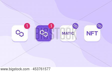 Vector Collection Of Polygon Nft  Icons. Matic Non Fungible Token Design Elements For Marketplace An