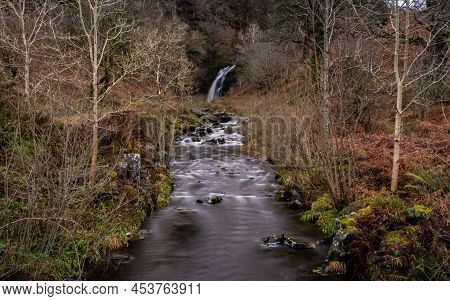 Grey Mare's Tail Waterfall And Burn In Winter, Galloway Forest Park, Scotland