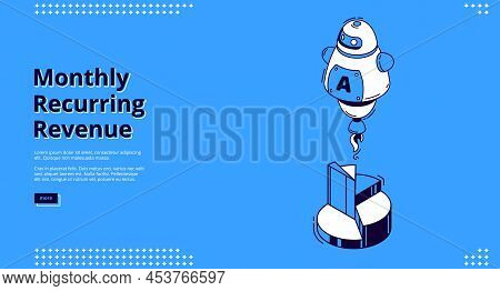 Monthly Recurring Revenue, Mrr Isometric Landing Page. Pie Chart And Artificial Intelligence Icons I