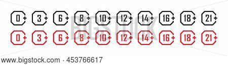 Age Restriction Icons Set. Mark Age Limit. Recommended Age Limit. Vector Icons