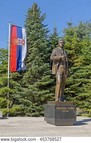 Belgrade, Serbia - October 02, 2021: Bronze Statue Of Milorad Pavic Serbian Novelist Poet Short Stor