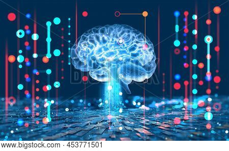 Artificial Intelligence, Ai, Cyber Brain. Digital Mind 3d Illustration. Neural Connections And Data 