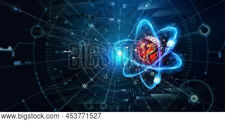 Atom, Structure And Research. Artificial Intelligence And Scientific Discoveries. 3d Illustration Of