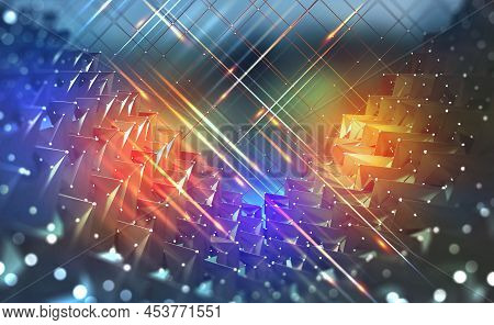 Big Data Concept. Neon Light Flashes On A Technological Background. 3d Illustration