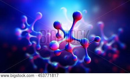 Molecule, Cell, Crystal Lattice. 3d Illustration Molecular Model. Nanotechnology In Medicine. Resear
