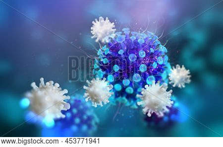 Virus, Germs, Microbe, Bacterium, Pathogen Organism, Leukocyte 3d Illustration. Viral Infection. Imm