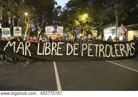 Buenos Aires, Argentina; April 22, 2022: People Marching During The Earth Day Demonstration With A B