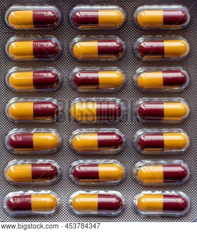 Overhead Closeup View Of A Blister Pack Of Anti -biotic Medication