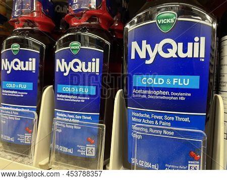 Grovetown, Ga Usa - 04 15 22: Retail Store Medicine Section Nyquil Side View