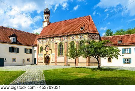 Munich - Aug 1, 2019: Blutenburg Castle Courtyard In Summer, Bavaria, Germany, Europe. It Is Tourist