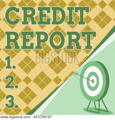 Conceptual Display Credit Report. Business Approach Borrowing Rap Sheet Bill And Dues Payment Score 