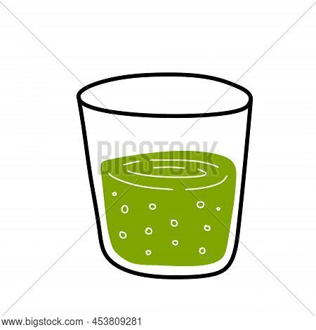 Green Tea Mate. Summer Refreshing Drink. Cocktail In Glass. Trendy Outline Cartoon Isolated On White
