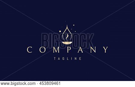 Vector Golden Logo On Which An Abstract Image Of A Lantern In The Form Of A Drop.