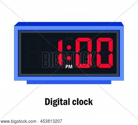 Digital Clock Time. 01.00, P.m Vector . With White Backround