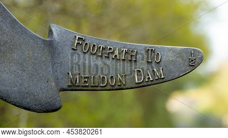 Public Footpath To Meldon Dam Sign Dartmoor National Park Devon Uk