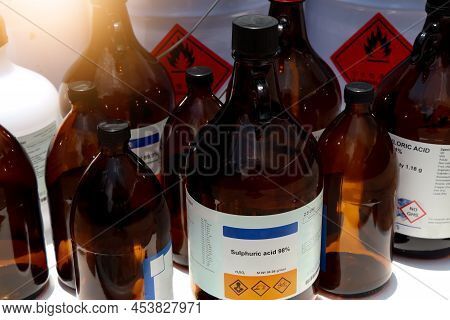 Sulfuric Acid In Bottle, Chemical In The Laboratory And Industry