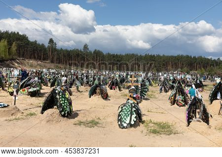 War In Ukraine. Cemetery In Irpen With Fresh Graves