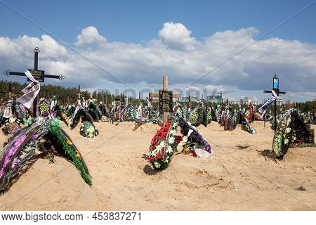 War In Ukraine. Cemetery In Irpen With Fresh Graves