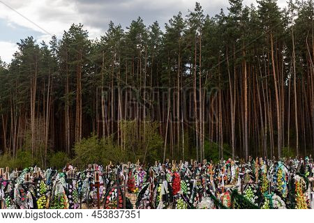 War In Ukraine. Cemetery In Irpen With Fresh Graves