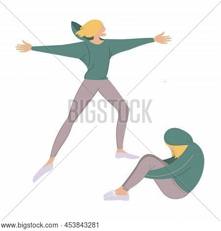 One Girl In Two States Of Activity And Depression